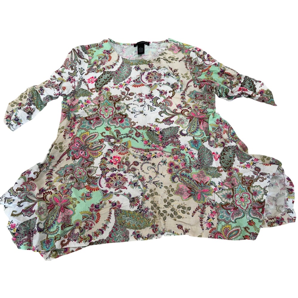 Grace Elements Womens Large Paisley Floral 3/4 Sleeve Tunic Top Multi